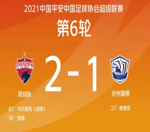 中超战报：深圳2-1绝杀沧州，穆里奇破门