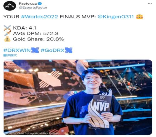 外媒发布FMVP DRX.Kingen世界赛决赛数据:分均伤害572.3