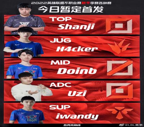LBL今日首发名单：Uzi赫然在列！！iwandy辅佐出战