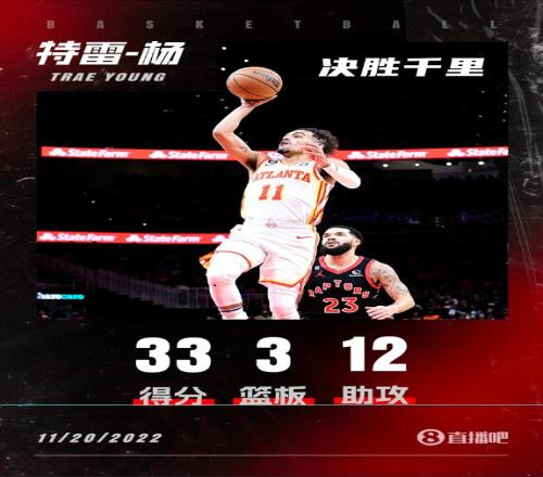 决胜千里！特雷-杨21中12砍33分12助 加时淡定助攻菜鸟完成绝杀
