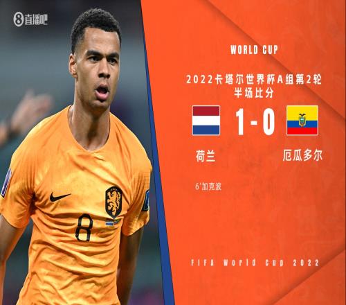 半场-加克波世界波埃斯图皮南进球被吹 荷兰1-0厄瓜多尔