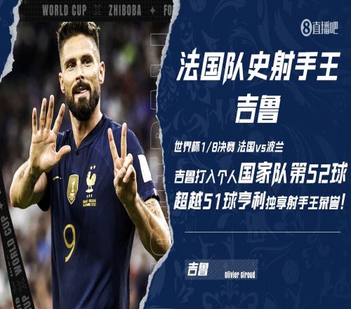 天王盖地虎！射手王吉鲁！吉鲁52球超越亨利独享法国队史第一射手