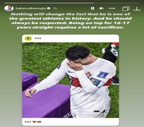 恰尔汉奥卢：没有什么能改变C罗是历史最伟大运动员之一的事实