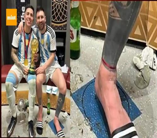 幸运绳！记者给梅西一条红丝带求好运，该红丝带见证了梅西捧杯