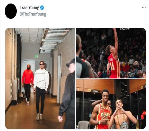 特雷-杨晒赛后合照!自己带“最佳球员”大金链 奥孔武最佳防守
