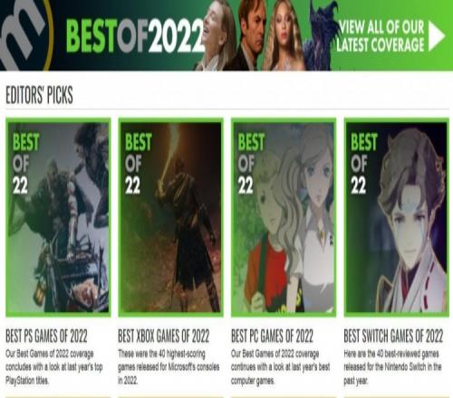 外媒公布22年评分最高游戏TOP40：《艾尔登法环》又登顶了