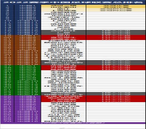2022赛季中国足球四级联赛总排名（中超、中甲、中乙、中冠）