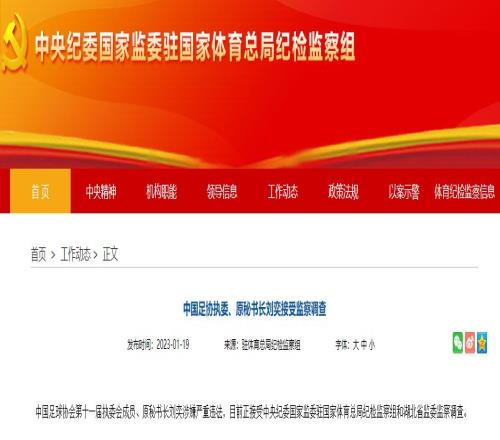 中纪委监察组：足协高层刘奕、陈永亮涉嫌严重违法，正接受调查