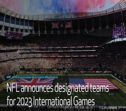 官方：热刺主场将承办两场2023年NFL国际赛