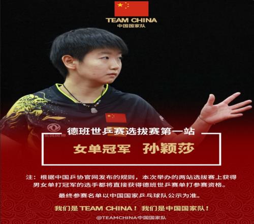 孙颖莎夺直通赛女单冠军,获德班世乒赛女单的参赛资格