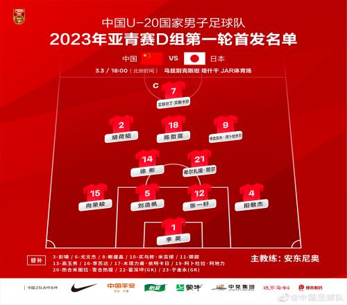 U20亚洲杯-中国vs日本首发:艾菲尔丁、胡荷韬先发,拜合拉木出战