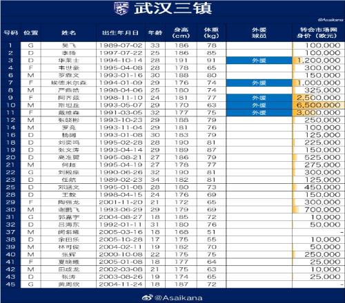 2023超级杯赛武汉三镇、山东泰山参赛名单
