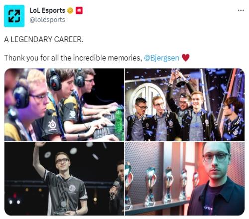 LOL官推告别Bjergsen：感谢你给我留下那段难以置信的回忆！