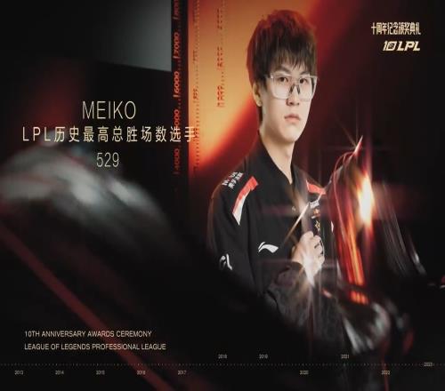 LPL历史总胜场选手颁奖：Meiko！今天的第三个奖项！