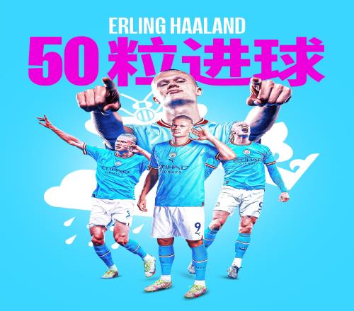 突破50球大关!哈兰德本赛季各项赛事44场已进50球!