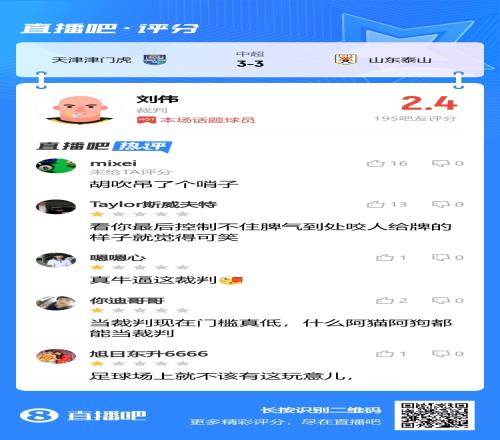 津门虎33泰山！吧友怒评裁判门槛真低，什么阿猫阿狗都来了