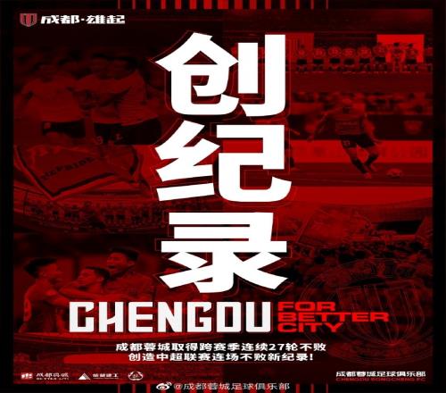 跨赛季连续27轮不败,成都蓉城创造中超联赛连场不败新纪录