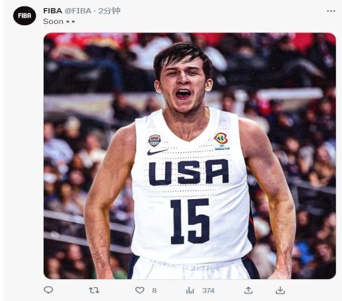 期待吗FIBA官方晒出里夫斯美国男篮15号球衣P图:即将到来