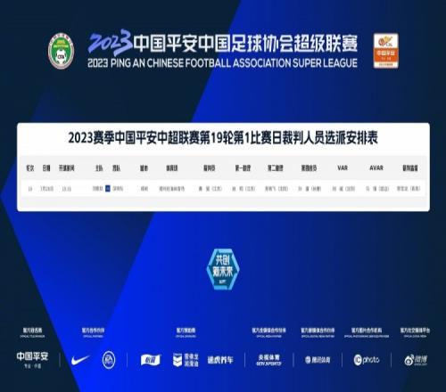 今日中超裁判安排:黄翼执法河南vs深足,刘威担任VAR