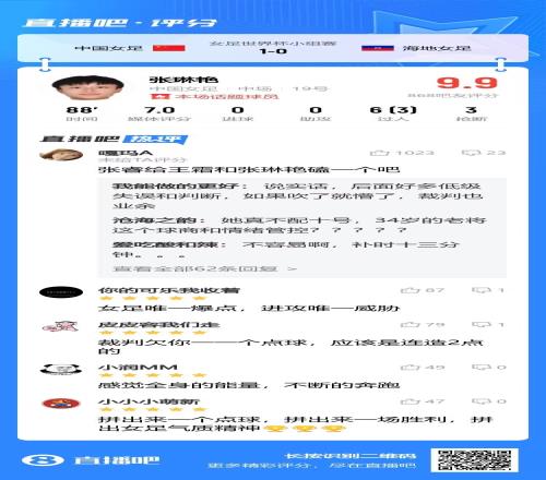 吧友猛夸张琳艳9.9分：唯一爆点，唯一威胁！裁判欠你一个点球