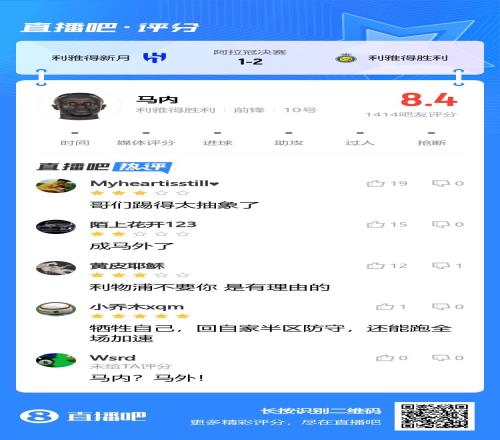 8.4分!吧友评分马内:哥们踢得太抽象了,成马外了