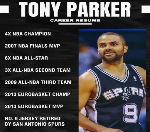 ESPN晒帕克荣誉:4次总冠军、07年FMVP、6次全明星、球衣退役