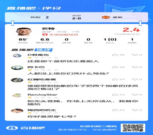 表现缺乏说服力！吧友给芒特2.4分：还是那个蓝桥快乐喜剧人