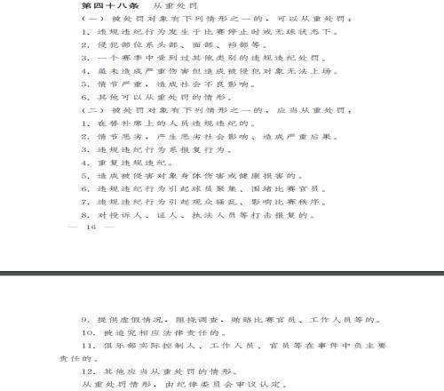 足协官方纪律准则辱骂比赛官员禁赛至少5场,替补席球员从重处罚