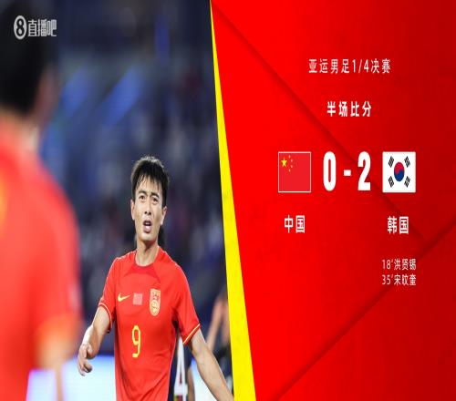 半场国足亚运队02落后韩国韩佳奇失误送礼戴伟浚中柱