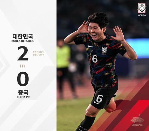 韩国队官推:韩国队半场20,进攻比现场5万人的呐喊更加火热