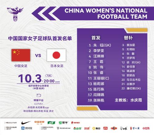 亚运会中国女足半决赛首发阵容公布，一起来为女足姑娘们加油！