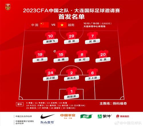 中国队vs越南队比赛，中国国家男子足球队首发名单