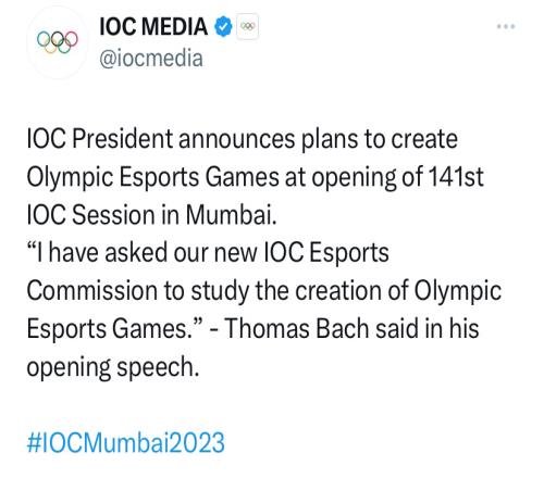 电竞入奥将有新答案国际奥委会主席宣布创建奥林匹克电竞运动会计划