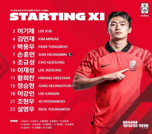 关注国足对手!韩国vs越南首发出炉