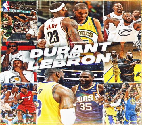 王又见王!NBA官网晒詹姆斯、杜兰特历年对阵海报