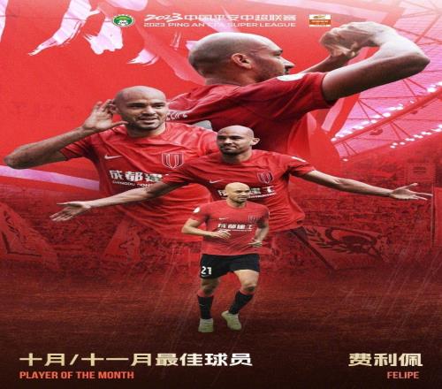 3场比赛贡献4球2助,蓉城外援费利佩当选中超10月及11月MVP