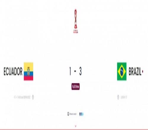埃斯特瓦奥梅开二度，巴西世青赛16强31战胜厄瓜多尔