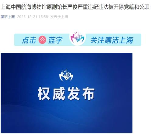 原上港集团总裁严俊严重违法违纪，被开除党籍和公职