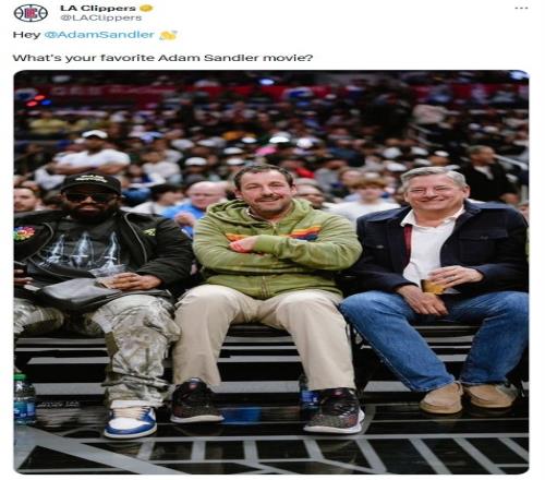 看看谁来了！著名喜剧演员亚当桑德勒来到现场观看快船VS太阳