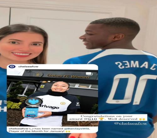 劳伦詹姆斯当选英女超月最佳,凯塞多穿其球衣祝贺