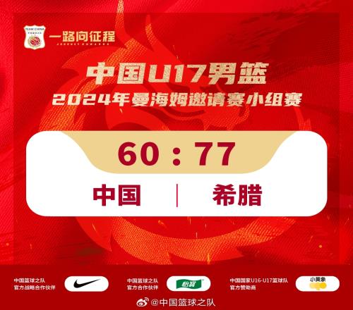 差距明显！中国U17男篮德国曼海姆邀请赛首战6077不敌希腊