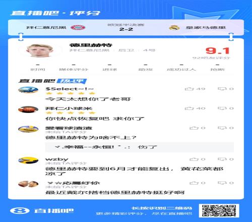 听劝！拜仁次回合中卫组合怎么排德里赫特未登场被吧友打9.1分