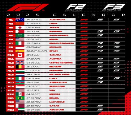 F1、F2、F3发布2025年赛历,上海大奖赛为赛季第二站