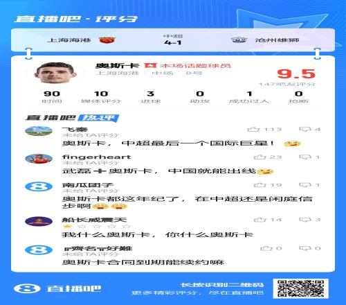 中超最后的国际巨星!吧友盛赞奥斯卡:武磊+奥斯卡,国足就出线