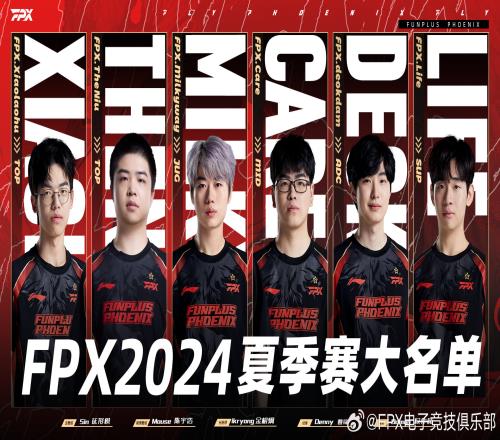 FPX公布2024LPL夏季赛大名单：保持春天阵容不变，替补上单TheNiu