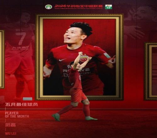 连续3个月当选月最佳!官方:武磊当选中超5月最佳球员