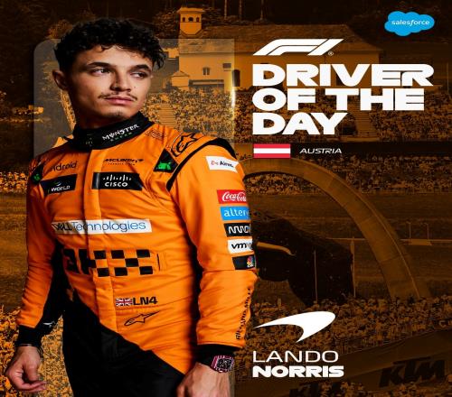 F1奥地利站正赛最佳车手：迈凯伦车队诺里斯