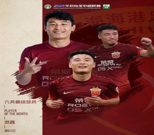专属奖项官方:武磊当选中超6月最佳球员,已连续4个月当选