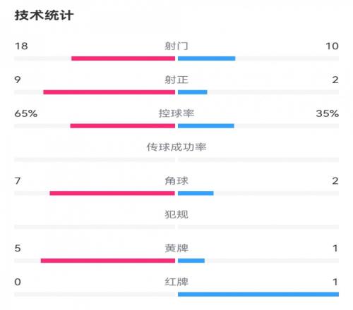 申花31海港全场数据:射门1810,射正92,控球率65%35%