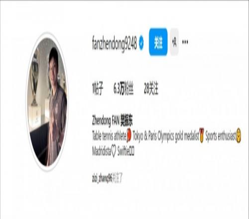 樊振东更换社媒头像，新头像为身穿皇马第三球衣与欧冠奖杯合照